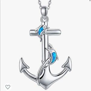 Sterling Silver Blue Opal Dolphin Anchor Necklace